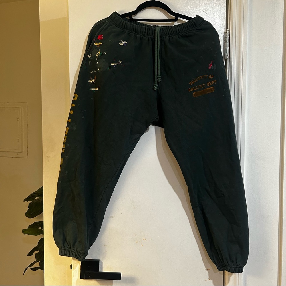 Gallery Dept Dark Green Sweatpants with Paint Accents
